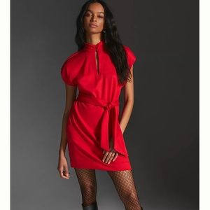 Anthropologie Tie-Waist Mini Dress in Red